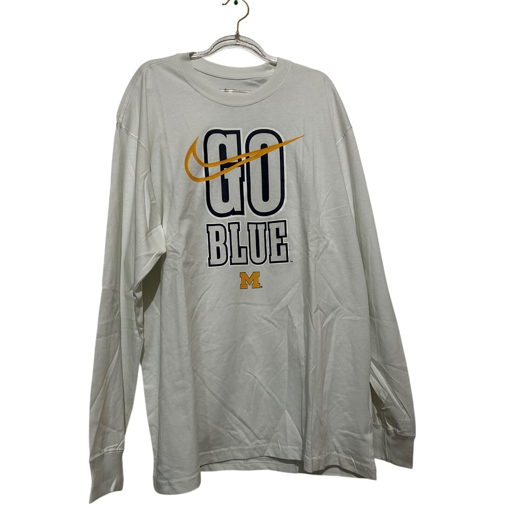 Michigan Wolverines Go Blue Performance Nike T-Shirt Mens 2XL White Long Sleeve - Picture 2 of 5